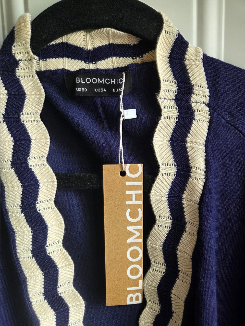 Bloomchic Navy and Cream Scaloped Edge Cardigan NWT Size 30 6X